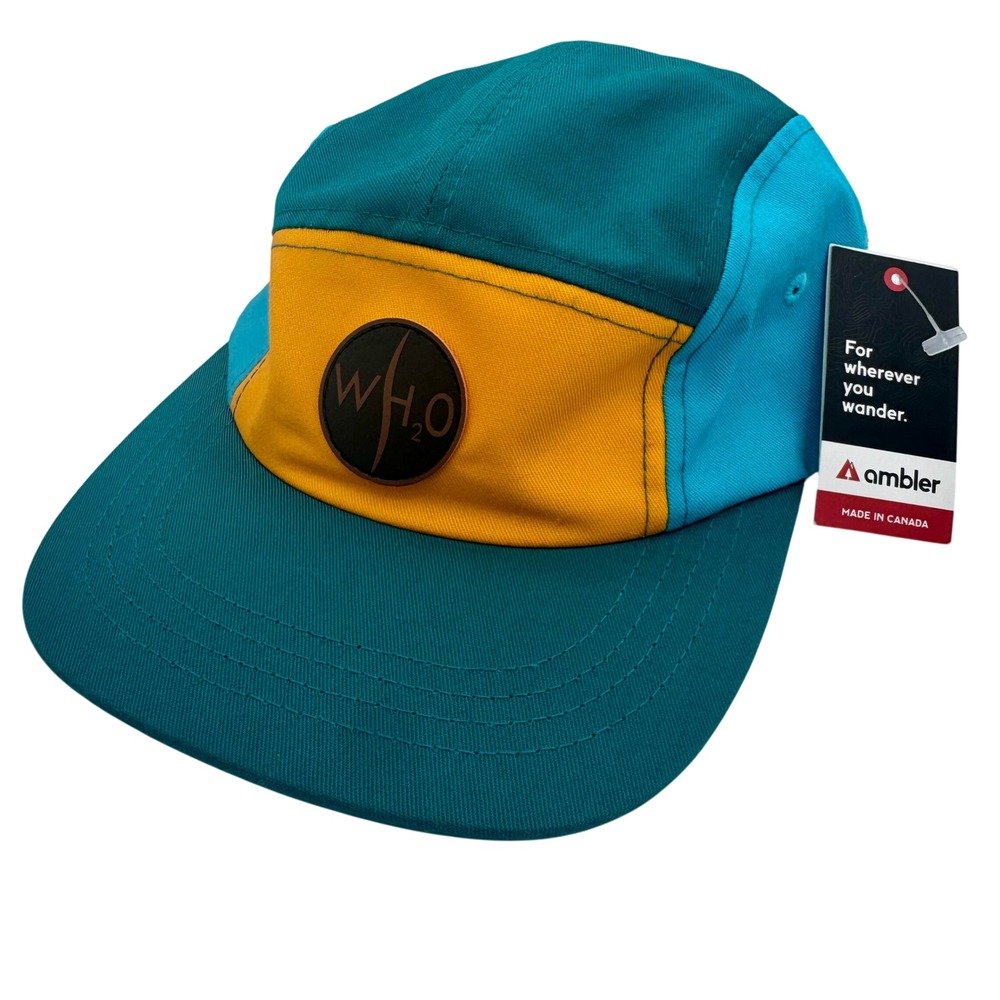 Ambler 5 Panel Cap Teal Yellow WH2O Made in Canada Camper‎ Hat NEW